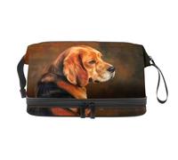 Beauty case a doppio strato con ritratto di cane Beagle, per donne e ragazze, trousse da viaggio per trucchi, pratica borsa organizer con scomparto per pennelli, Multi, 27x15x14 cm/10.6x5.9x5.5 in,