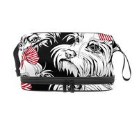 Beauty case a doppio strato con ritratto di cucciolo bianco maltese per donne e ragazze, borsa da viaggio per trucchi pratica borsa organizer con scomparto per pennelli, Multi, 27x15x14