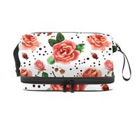 Beauty case a doppio strato con rose e bacche di rosa canina e piselli neri, per donne e ragazze, borsa da viaggio per trucchi pratica borsa organizer con scomparto per pennelli, Multi, 27x15x14