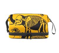 Beauty case a doppio strato con scheletro di elefante, per donne e ragazze, borsa da viaggio per trucchi, pratica borsa organizer con scomparto per pennelli, Multi, 27x15x14 cm/10.6x5.9x5.5 in, Beauty