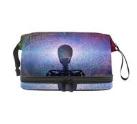 Beauty case a doppio strato con scheletro in Lotus Before Mandala Space per donne e ragazze, borsa da viaggio per trucchi pratica borsa organizer con scomparto per pennelli, Multi, 27x15x14