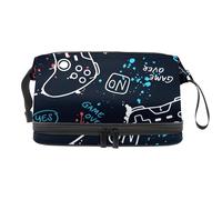 Beauty case a doppio strato con scritta "Game Over" dei joystick, per donne e ragazze, borsa da viaggio per trucchi, pratica borsa organizer con scomparto per pennelli, Multi, 27x15x14 cm/10.6x5.9x5.5