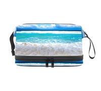 Beauty case a doppio strato con scritta "Welcome to Beach", per donne e ragazze, borsa da viaggio per trucchi, pratica borsa organizer con scomparto per pennelli, Multi, 27x15x14 cm/10.6x5.9x5.5 in,