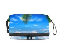 Beauty case a doppio strato con scritta "Welcome to Beach", per donne e ragazze, borsa da viaggio per trucchi, pratica borsa organizer con scomparto per pennelli, Multi, 27x15x14 cm/10.6x5.9x5.5 in,