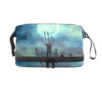Beauty case a doppio strato con scritta "Zombie Hand Rise from Grave" per donne e ragazze, borsa da viaggio per trucchi pratica borsa organizer con scomparto per pennelli, Multi, 27x15x14