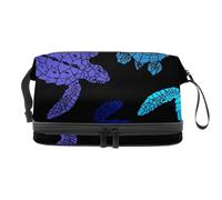 Beauty case a doppio strato con silhouette di tartaruga oceanica su sfondo nero, per donne e ragazze, trousse da viaggio per trucchi, pratica borsa organizer con scomparto per pennelli, Multi,