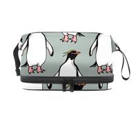 Beauty case a doppio strato con simpatici pinguini maccheroni, per donne e ragazze, borsa da viaggio per trucchi, pratica borsa organizer con scomparto per pennelli, Multi, 27x15x14 cm/10.6x5.9x5.5