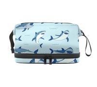 Beauty case a doppio strato con squali subacquei per donne e ragazze, borsa da toilette da viaggio borsa pratica borsa organizer con scomparto per pennelli, 27 x 15 x 14 cm, 10,6 x 5,9 x 5,5 pollici,