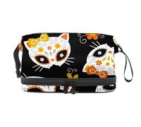 Beauty case a doppio strato con teschio di zucchero, gatto e volpe, per donne e ragazze, trousse da viaggio per trucchi, pratica borsa organizer con scomparto per pennelli, Multi, 27x15x14