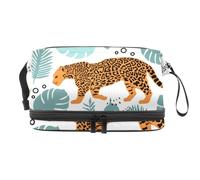 Beauty case a doppio strato con tigre nelle foglie tropicali giungla, per donne e ragazze, borsa da viaggio per trucchi, pratica borsa organizer con scomparto per pennelli, Multi, 27x15x14