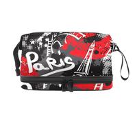Beauty case a doppio strato con Torre Eiffel di Parigi con labbra rosse, per donne e ragazze, borsa da viaggio per trucchi pratica borsa organizer con scomparto per pennelli, Multi, 27x15x14