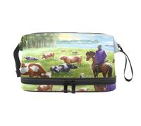 Beauty case a doppio strato con uomo che cavalca un cavallo nella prateria, per donne e ragazze, borsa da viaggio per trucchi, pratica borsa organizer con scomparto per pennelli, Multi, 27x15x14