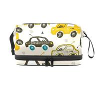 Beauty case a doppio strato disegnato a mano con Cars on the Road per donne e ragazze, borsa da viaggio per trucchi pratica borsa organizer con scomparto per pennelli, Multi, 27x15x14 cm/10.6x5.9x5.5