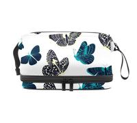Beauty case a doppio strato per donne e ragazze, con motivo a farfalle, azzurro e giallo, borsa da viaggio per trucchi, pratica borsa organizer con scomparto per pennelli, Multi, 27x15x14