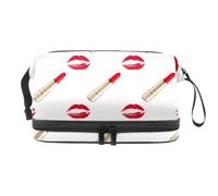 Beauty case a doppio strato per trucco con labbra rosse e rossetto, per donne e ragazze, borsa da viaggio per trucchi pratica borsa organizer con scomparto per pennelli, Multi, 27x15x14