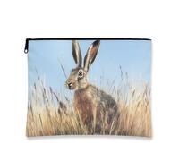 Beauty case a forma di coniglio, borsa da viaggio realistica ispirata alla natura, per donne, piccola borsa portatile in tela con cerniera, per festival di primavera, Blu, 7x9 Inch, Coniglio