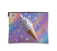 Beauty case a forma di cono gelato, elegante astuccio da viaggio per cosmetici, da donna, portatile, in tela, con cerniera, carino per festival ed estate, Pastello., 7x9 Inch, Gelato