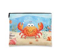 Beauty case a forma di granchio, graziosa borsa da viaggio per bambini, piccola borsa portatile in tela con cerniera, regalo da spiaggia per la cura della pelle, Arancione, 7x9 Inch