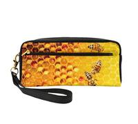 Beauty case a nido d'ape con ape, piccola, portatile, da viaggio, per pennelli da trucco da donna, Nero, One Size, Astuccio per trucchi