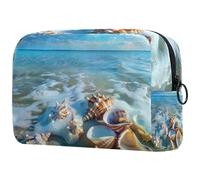 Beauty case a scacchi con conchiglie marine, morbida e portatile, per viaggi e casa, Multi, 18.5x7.5x13cm/7.3x3x5.1in, Art Deco