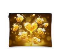 Beauty case a tema ape, graziosa borsa da viaggio per cosmetici da donna, piccola borsa portatile in tela con cerniera, regalo ideale per festival primaverili ed estivi, Giallo, 7x9 Inch, Api