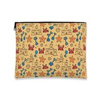 Beauty case a tema spiaggia, borsa da viaggio per cosmetici con granchio e castello giocoso per donne, piccola borsa portatile in tela con cerniera, borsa da toilette estiva per la cura della pelle