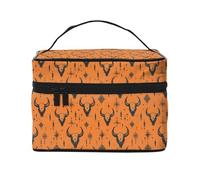 Beauty case arancione con stampa di testa di pecora e teschio, graziose borse per cosmetici da donna, grande borsa organizer da viaggio per il trucco