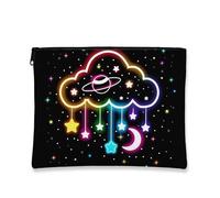 Beauty case arcobaleno nuvola, stelle e luna Cosmic borsa da viaggio per donne, piccola borsa portatile in tela con cerniera, regalo per festival e uso quotidiano, nero, 7x9 Inch, Nuvola