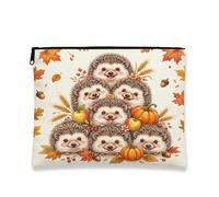 Beauty case autunnale a forma di riccio, graziosa borsa da viaggio per donne e ragazze, piccola borsa portatile in tela con cerniera, 17,8 x 22,9 cm