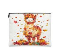 Beauty case autunnale con alpaca, lama e foglie colorate autunnali, borsa da viaggio per donne e ragazze, piccola borsa portatile in tela con cerniera per animali domestici, 17,8 x 22,9 cm