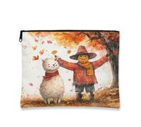 Beauty case autunnale con alpaca, lama e foglie di spaventapasseri, borsa da viaggio per donne e ragazze, piccola borsa portatile in tela con cerniera, 17,8 x 22,9 cm