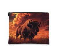Beauty case autunnale con bisonti autunnali, borsa da viaggio per donne e ragazze, organizer portatile con cerniera in tela piccola con animali, 17,8 x 22,9 cm