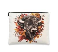 Beauty case autunnale con bisonti, borsa da viaggio per donne e ragazze, borsa da viaggio per donne e ragazze, organizer portatile con cerniera in tela piccola con animali, 17,8 x 22,9