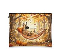 Beauty case autunnale con cane alano, borsa da viaggio per libri divertenti per le vacanze, borsa da viaggio per donne, piccola borsa portatile in tela con cerniera, borsa da toilette autunnale, 17,8