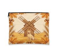 Beauty case autunnale con cane Labrador Retriever, borsa da viaggio vintage con mulino a vento per donne, regali per ragazze, organizer portatile in tela con cerniera, 17,8 x 22,9 cm