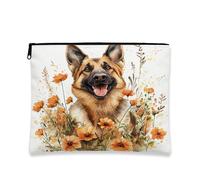Beauty case autunnale con cane pastore tedesco, 17,8 x 22,9 cm, borsa da viaggio, borsa per cosmetici con stampa floreale autunnale ad acquerello per donne, organizer portatile con cerniera in tela