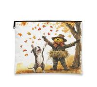 Beauty case autunnale con cane pitbull, borsetta da viaggio per donne e ragazze, organizer portatile con cerniera, in tela, 17,8 x 22,9 cm