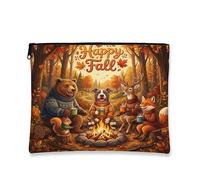 Beauty case autunnale con cane Pitbull, divertente borsa da viaggio per donne e ragazze, organizer portatile con cerniera in tela piccola e autunnale, 17,8 x 22,9 cm