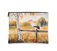 Beauty case autunnale con cicogne e uccello, borsa da viaggio per cosmetici autunnale con margherita, borsa da viaggio per donne e ragazze, organizer portatile con cerniera in tela piccola da 17,