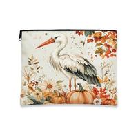 Beauty case autunnale con cicogne e uccello, divertente astuccio da viaggio per donne e ragazze, organizer portatile in tela con cerniera, borsa da toilette country 17,8 x 22,9 cm