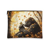 Beauty case autunnale con farfalle e scimpanzé, borsa da viaggio per donne e ragazze, piccola borsa portatile in tela con cerniera, borsa da toilette Gorilla da 17,8 x 22,9 cm