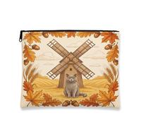 Beauty case autunnale con gatti a pelo corto britannico, borsa da viaggio vintage con mulino a vento per donne, regali per ragazze, organizer portatile in tela con cerniera, 17,8 x 22,9 cm