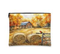 Beauty case autunnale con pappagallo e uccellino, borsa da viaggio per donne, piccola borsa portatile in tela con cerniera, borsa da toeletta da fattoria, 17,8 x 22,9 cm