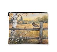 Beauty case autunnale con passero e uccellino, borsa da viaggio per donne e ragazze, organizer portatile in tela con cerniera, 17,8 x 22,9 cm