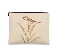 Beauty case autunnale con passero e uccellino, borsa da viaggio per donne, piccola borsa portatile in tela con cerniera, borsa da toeletta country, 17,8 x 22,9 cm