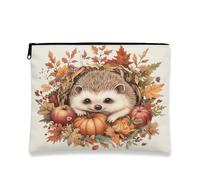 Beauty case autunnale con riccio, borsa da viaggio per donne e ragazze, piccola borsa portatile in tela con cerniera, borsa da toilette per cuccioli, 17,8 x 22,9 cm