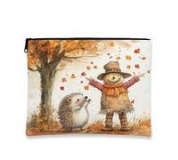 Beauty case autunnale con riccio, borsetta da viaggio per donne e ragazze, piccola borsa portatile in tela con cerniera, 17,8 x 22,9 cm