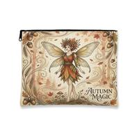 Beauty case autunnale magico, borsa da viaggio vintage fantasiosa da donna, organizer portatile in tela con cerniera, borsa da toilette per la cura della pelle autunnale, Marrone, 7x9 Inch, Magia