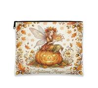 Beauty case autunnale magico, fantasioso astuccio da viaggio vintage con fatina per donne, organizer portatile in tela con cerniera, borsa da toilette autunnale stagionale, Arancione, 7x9 Inch, Magia
