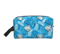 Beauty case blu cielo con foglie tropicali per uomo e donna, borsa da viaggio per articoli da toeletta da viaggio, borsa da toilette da appendere per accessori da viaggio